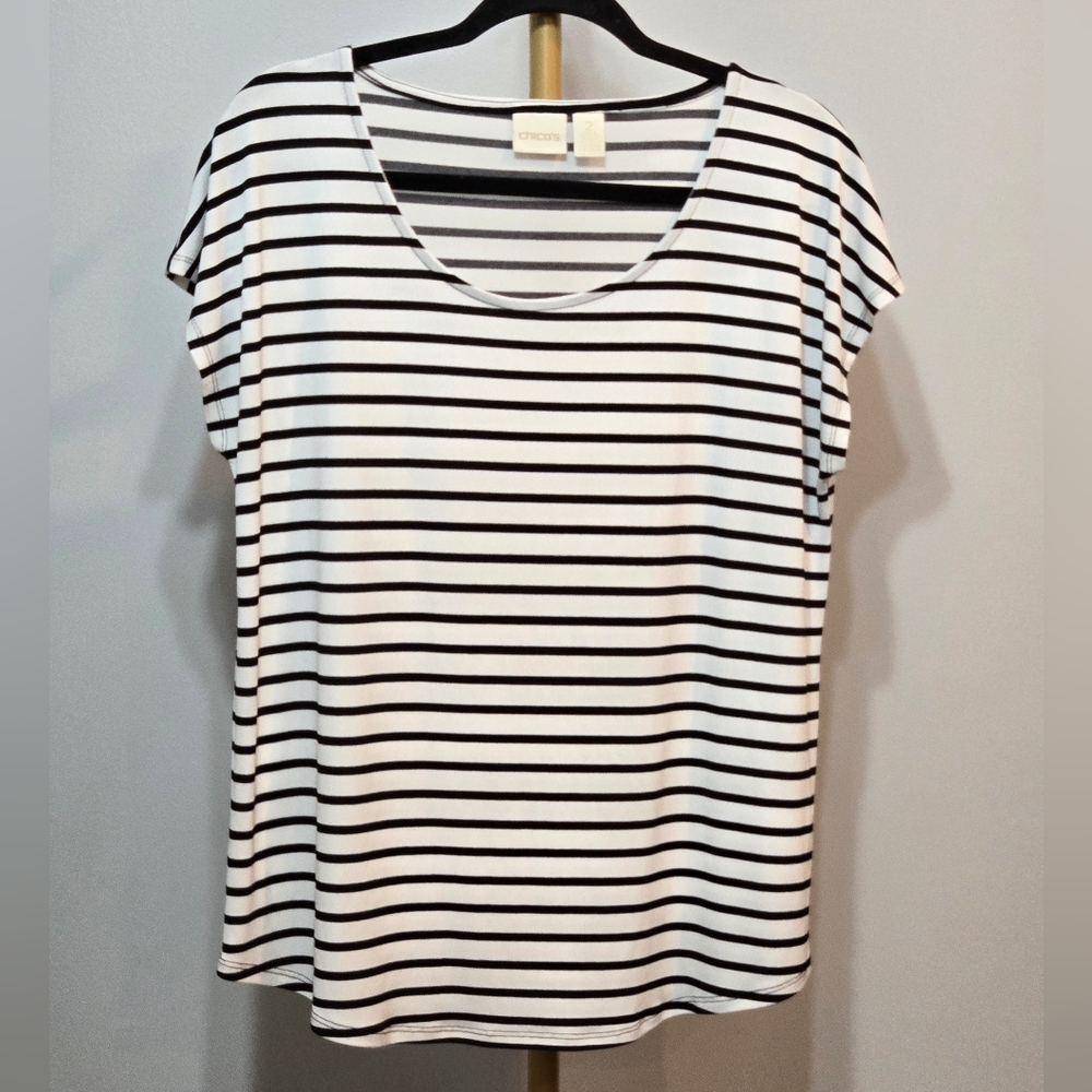 Chico's Monochrome Striped Short Sleeve Top